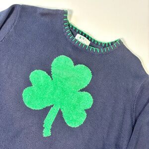 Quacker Factory Sweater Womens Plus 1X Navy Blue St Patricks Day Green Shamrock